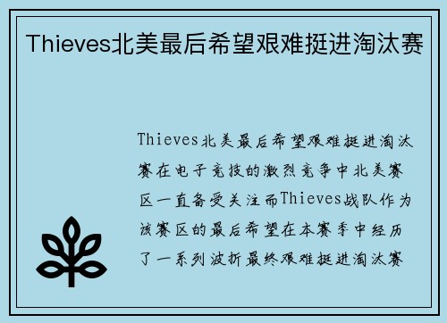 Thieves北美最后希望艰难挺进淘汰赛