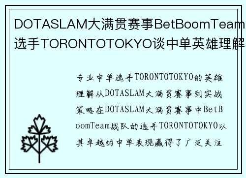 DOTASLAM大满贯赛事BetBoomTeam战队选手TORONTOTOKYO谈中单英雄理解