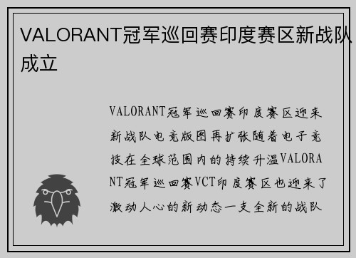VALORANT冠军巡回赛印度赛区新战队成立