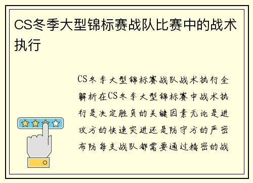 CS冬季大型锦标赛战队比赛中的战术执行